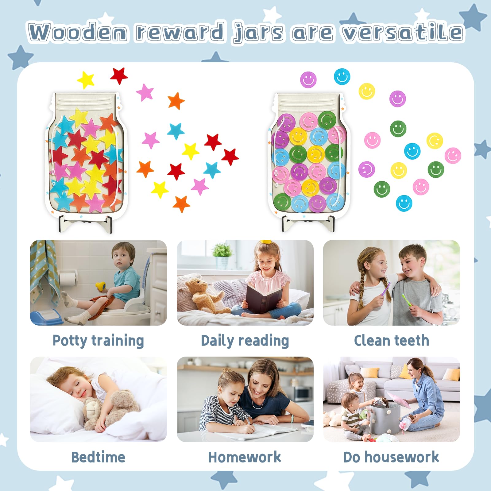 2 Pack Magnetic Reward Jar,Star and Smiley Face Reward Jar,Star Jar Reward System for Kids,Good Behavior Home Classroom Responsibility Routine Training Tool for Boys Girls