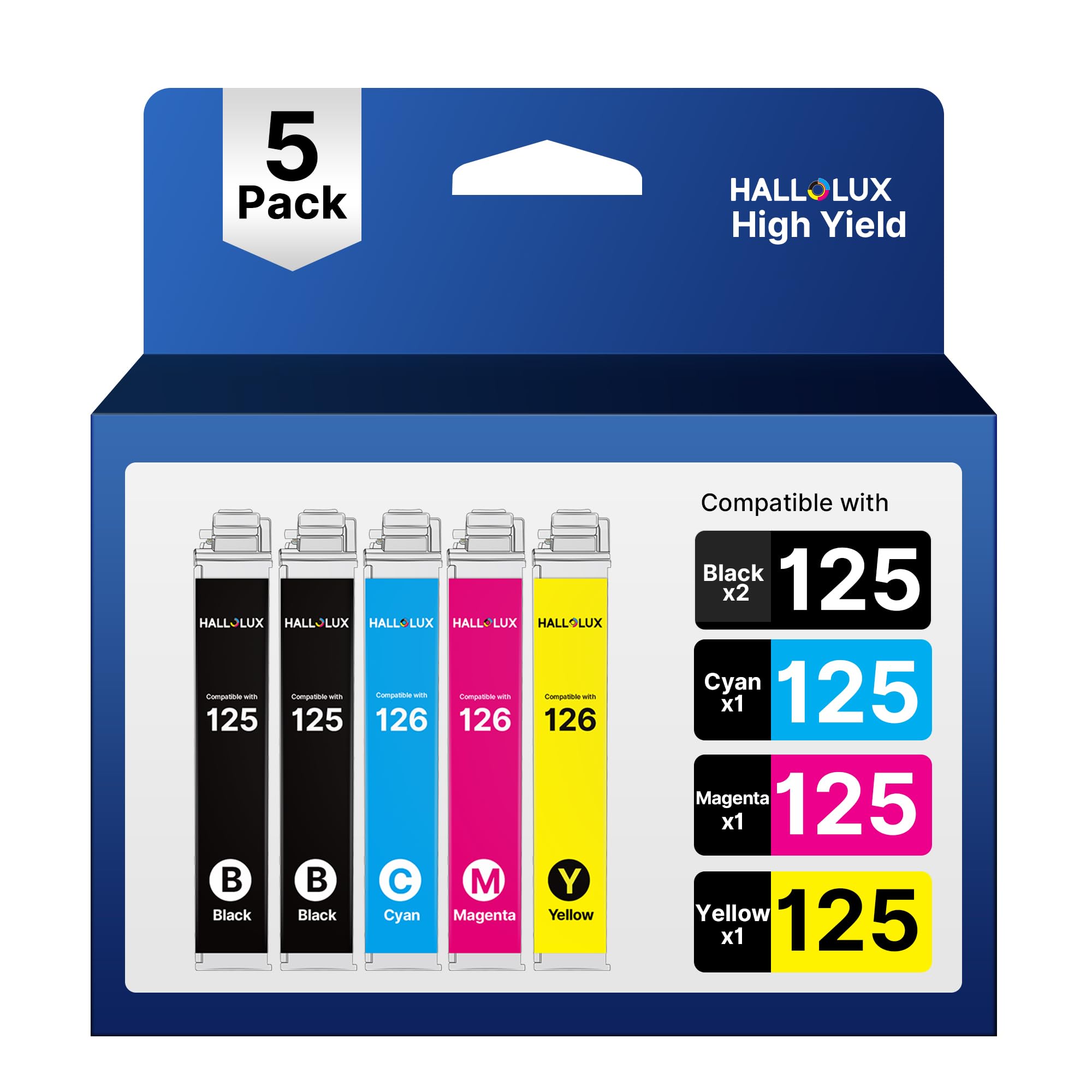 125XL Ink Cartridges Value Pack 5 Pack Remanufactured for 125 Ink 125 XL T125 to use with NX420 NX125 NX127 NX130 NX230 NX530 NX625 Workforce 320 323 325 520 Printer (2 Black, Cyan, Magenta, Yellow)
