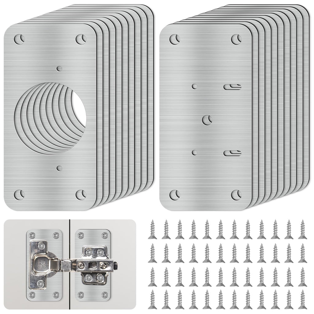 Mixiflor Cabinet Hinge Repair Plate Kit, 20-Pack Stainless Steel Door Hinge Repair Boards with Screws, Kitchen Cupboard Fixing Brackets for Loose or Damaged Hinges