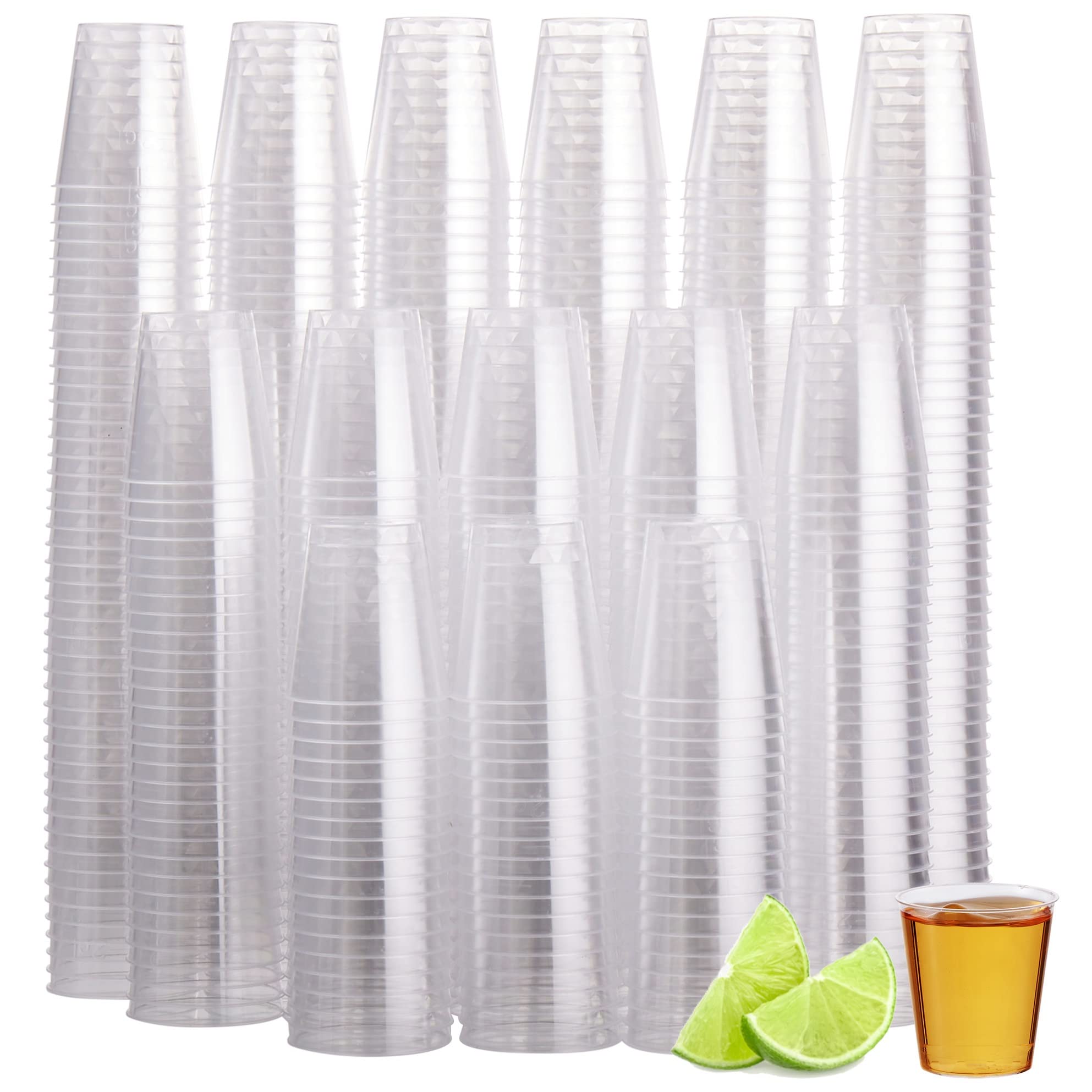 MATANA 500 Clear Hard Plastic Shot Glasses, 1oz - Food & Wine Tasting Cups - Practical, Sturdy & Reusable