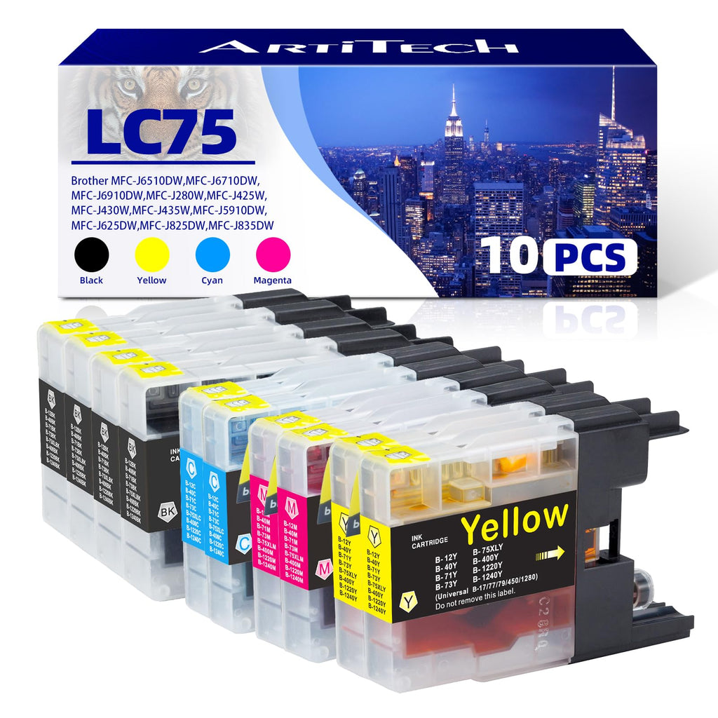 ARTITECH Replacement for Brother LC75 LC71 Ink Cartridge LC-71 LC-75 XL Ink Cartridges Work for Brother MFC J280W J825DW J430W J835DW J625DW J425W J6710DW J280W J6910DW J5910DW J6510DW J435W, 10-Pack