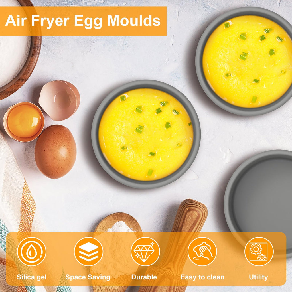 LZVXTYM 3Pcs Silicone Air Fryer Mold, 4-Inch Air Fryer Egg Pan, Microwave Egg Cooker Accessories, Reusable Poacher Cups, Nonstick Eggs Boiler Mold Cup for Baking-Dishwasher Safe(Grey)