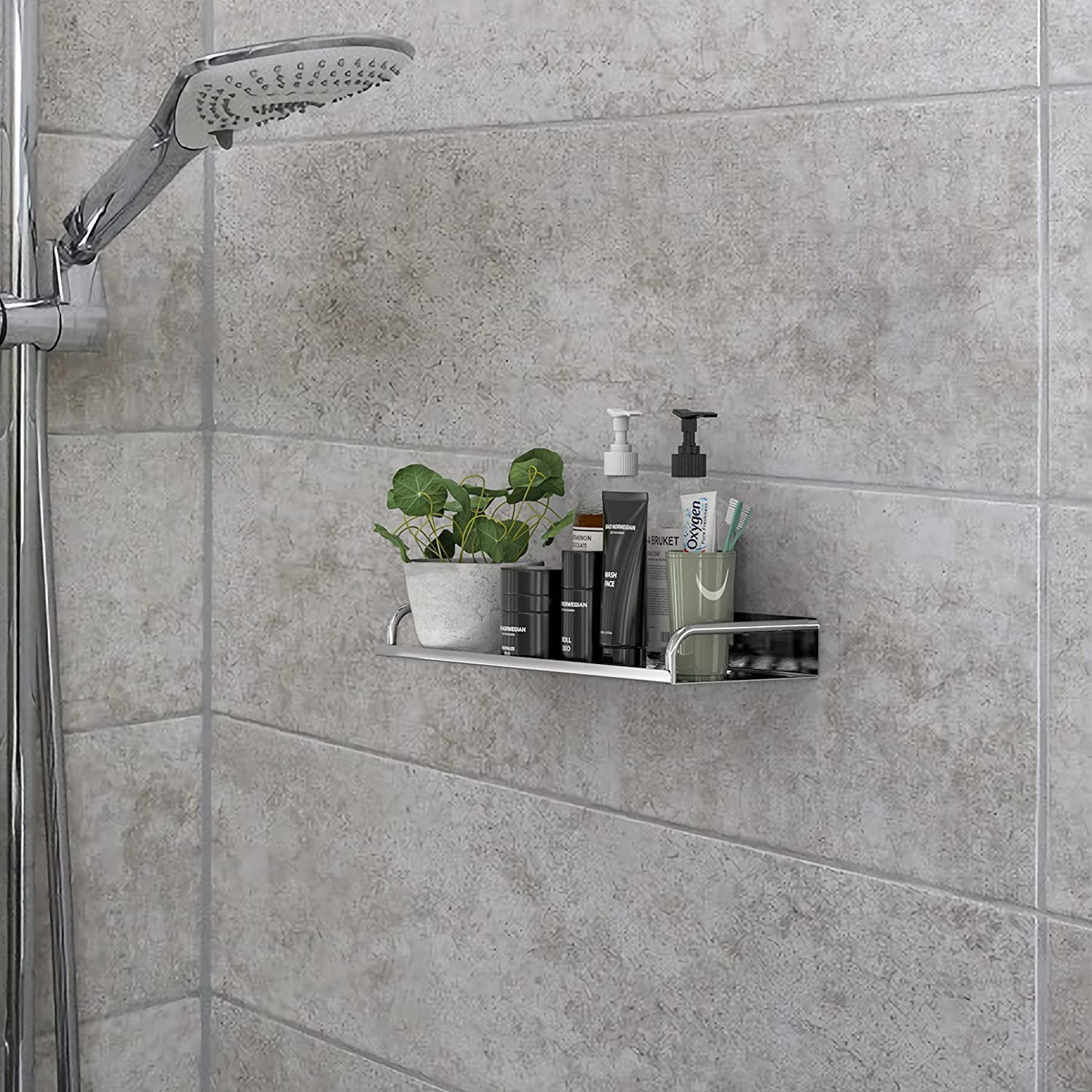 2 Pack 16 inch Stainless Steel Wall Floating Shelves, Single Tier Mesh Bathroom Kitchen Rack Wall Mounted Shower Organizer Storage for Bathroom, Bedroom, Living Room, Kitchen