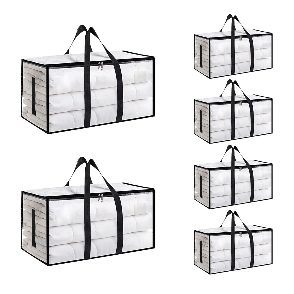 6 Pack-Extra Large Heavy Duty Moving Bags - Waterproof Storage Totes with Handles & Zippers, Foldable for College Dorm, Storage (Clear)