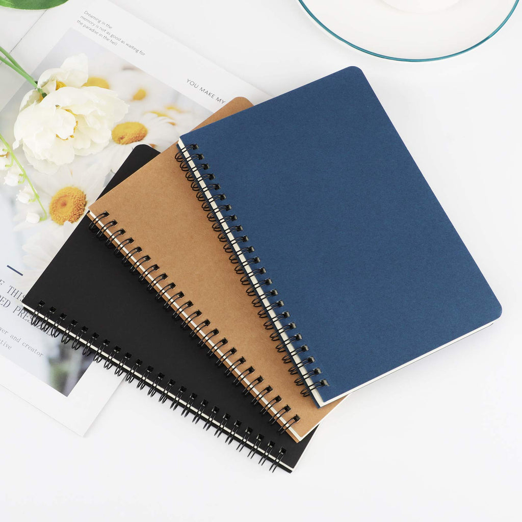 EUSOAR Students Ruled Spiral Notebook Hardcover, A5 3 packs 5.5x8.3" 120 Pages Lined Travel Writing Notebooks Journal, Memo Notepad Sketchbook, Students Office Business Diary Ruled Books-3Colors