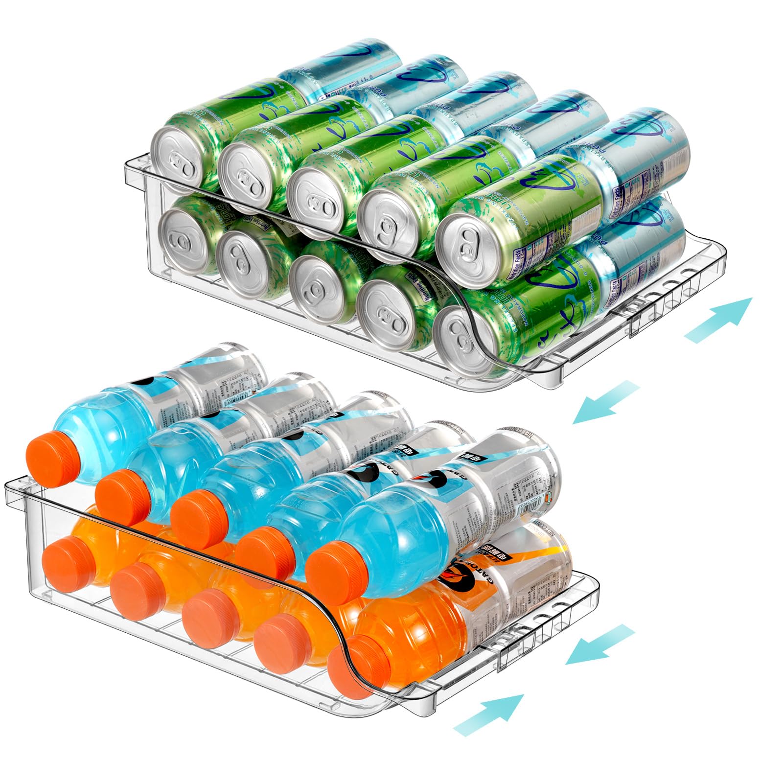 BingoHive 2 Packs Width Adjustable Soda Can Organizer for Fridge Expandable Soda Can Dispenser for Beer Soda Seltzer Pop Can Soda Organizer for Fridge