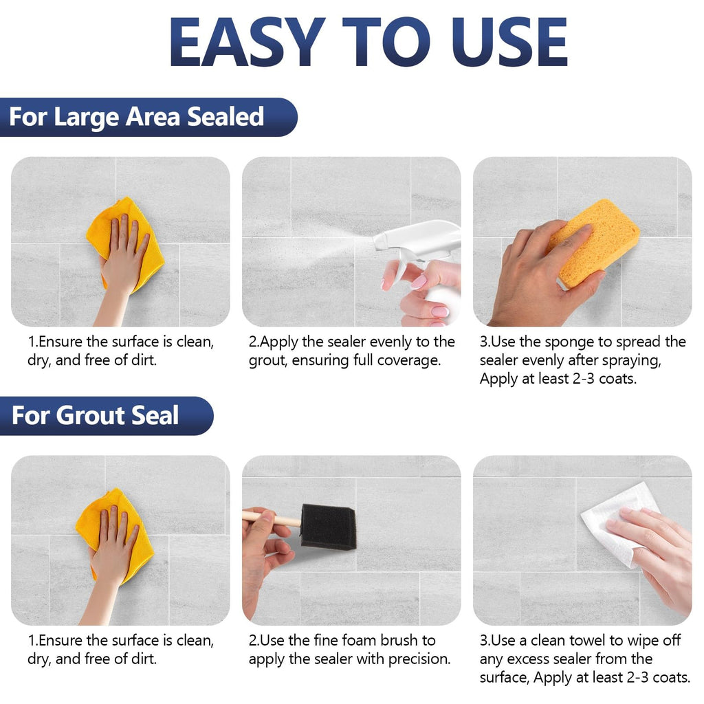 Meuvcol Grout Sealer,17.6 OZ Waterproof Grout Sealer for Shower, Floor Tiles, Kitchen - 100% Safe Tile Sealer Spray - Long Lasting Clear Sealant for Stone, Bathroom, Marble - Indoor & Outdoor