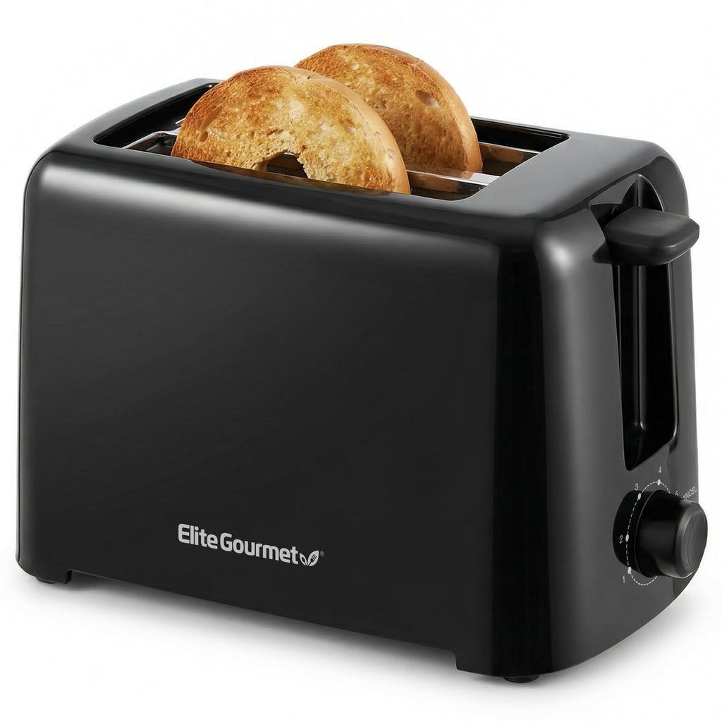 Elite Gourmet 2-Slice Cool Touch Toaster – 6 Browning Levels, Extra Wide 1.25” Slots for Bagels & Thick Bread, Cancel Function, Compact, ETL Certified, Black