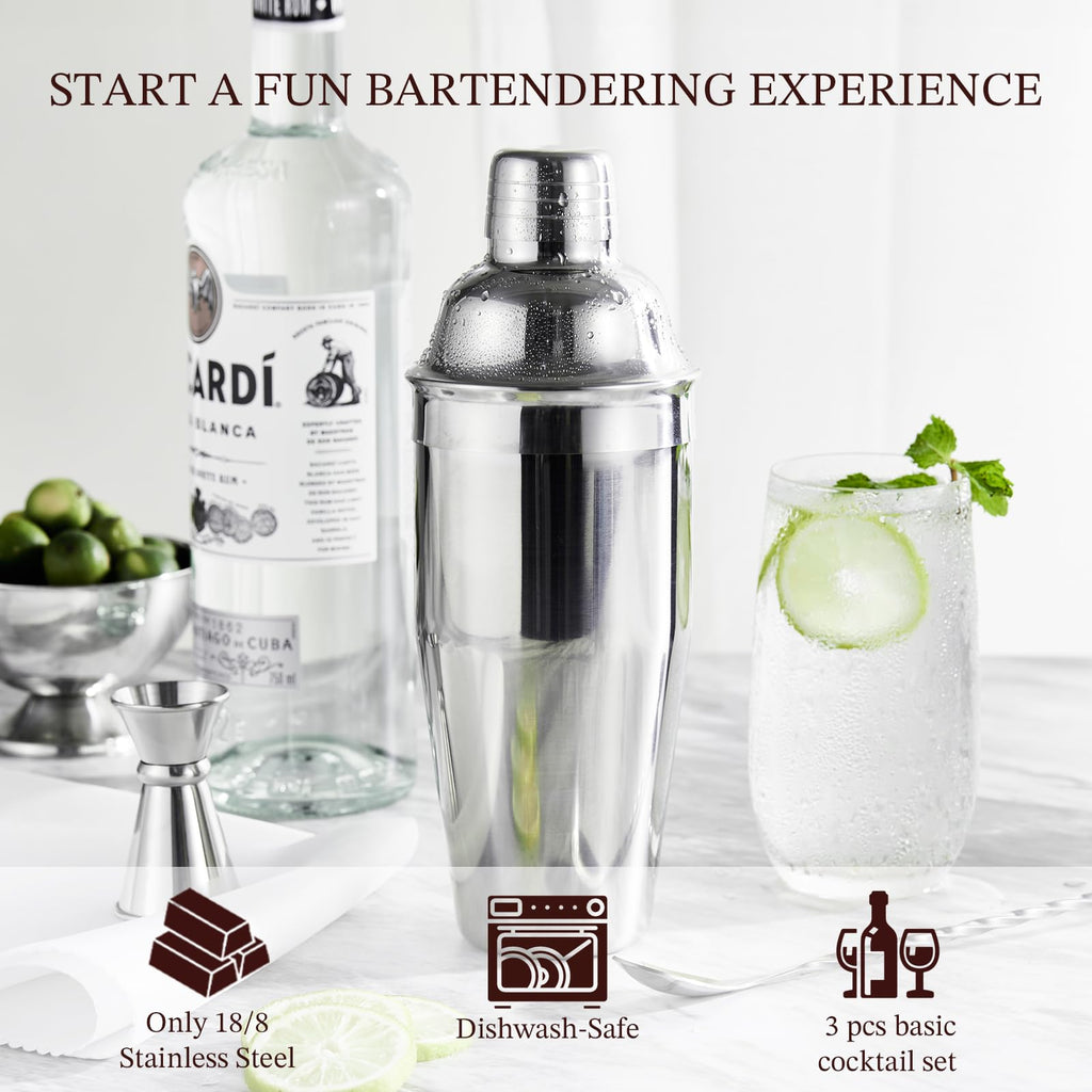 25oz Cocktail Shaker Set - Drink Shaker with Bartender Strainer - Professional Drink Mixer Set for Beginners - Silver - KITESSENSU