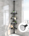 Shower Caddy Corner, 56 to 125 Inch Adjustable Tension Pole Corner Shower Caddy with ABS Baskets,Rustproof Stainless Pole, Drill Free Shower Rack, Large Shower Storage Shelf for Inside Shower