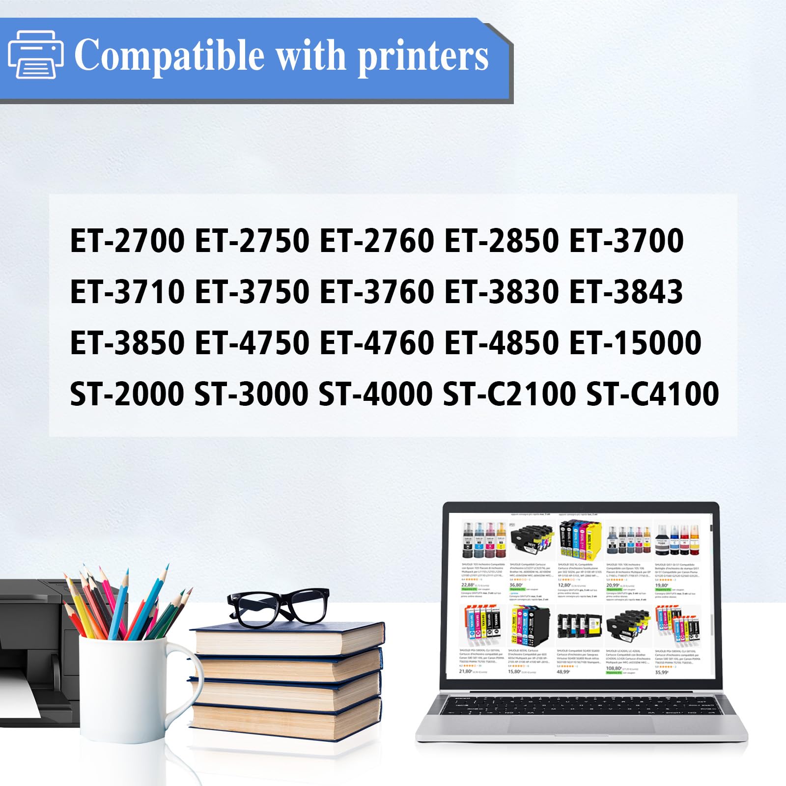502 Ink Compatible for epson 502 Ink Refill Bottles for ET-2850 ET-3850 ET-4850 ET-15000 ET-3830 ET-2760 ET-3760 ET-4760 ET-3843 ET-2750 ET-3750 ET-4750 ET-3710 STC2100 STC4100 Printer 5 Pack