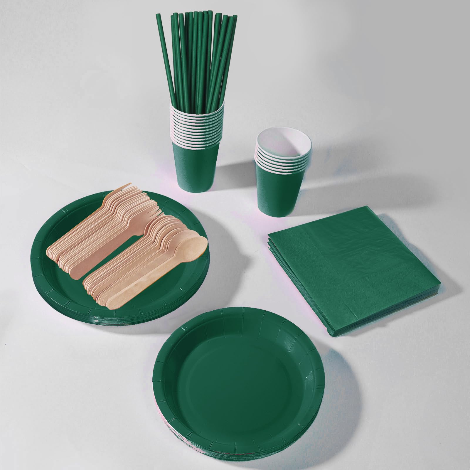 PYAILI 169 Pcs Deep Green Party Tableware Set, Paper Plates Cups Napkins Tablecloth, Dinnerware Set for Kids Adult Birthday,Wedding,Baby Shower Party Tableware