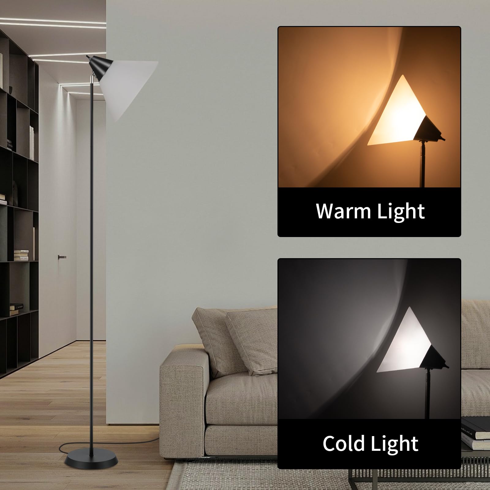 HonoDing Floor Lamp Standing Lamp Adjustable Head Arcylic Shade Floor Lamps for Living Room/Office/Bedroom (Black)