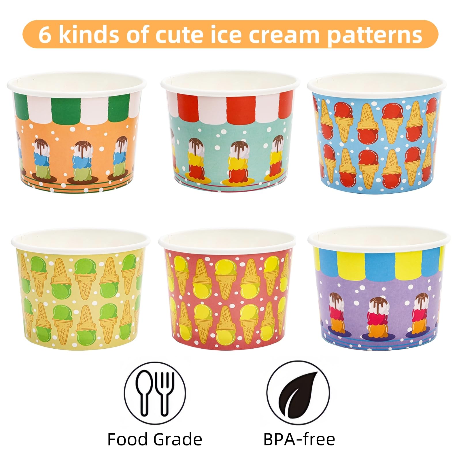 Cididu 210 Pack Paper Ice Cream Cups, 12 Oz Disposable Ice Cream Bowls, Party Dessert Snack Bowls for Hot or Cold Food, Food Grade Party Supplies Treat Cups for Yogurt Soup Fruits, Picnics Birthday