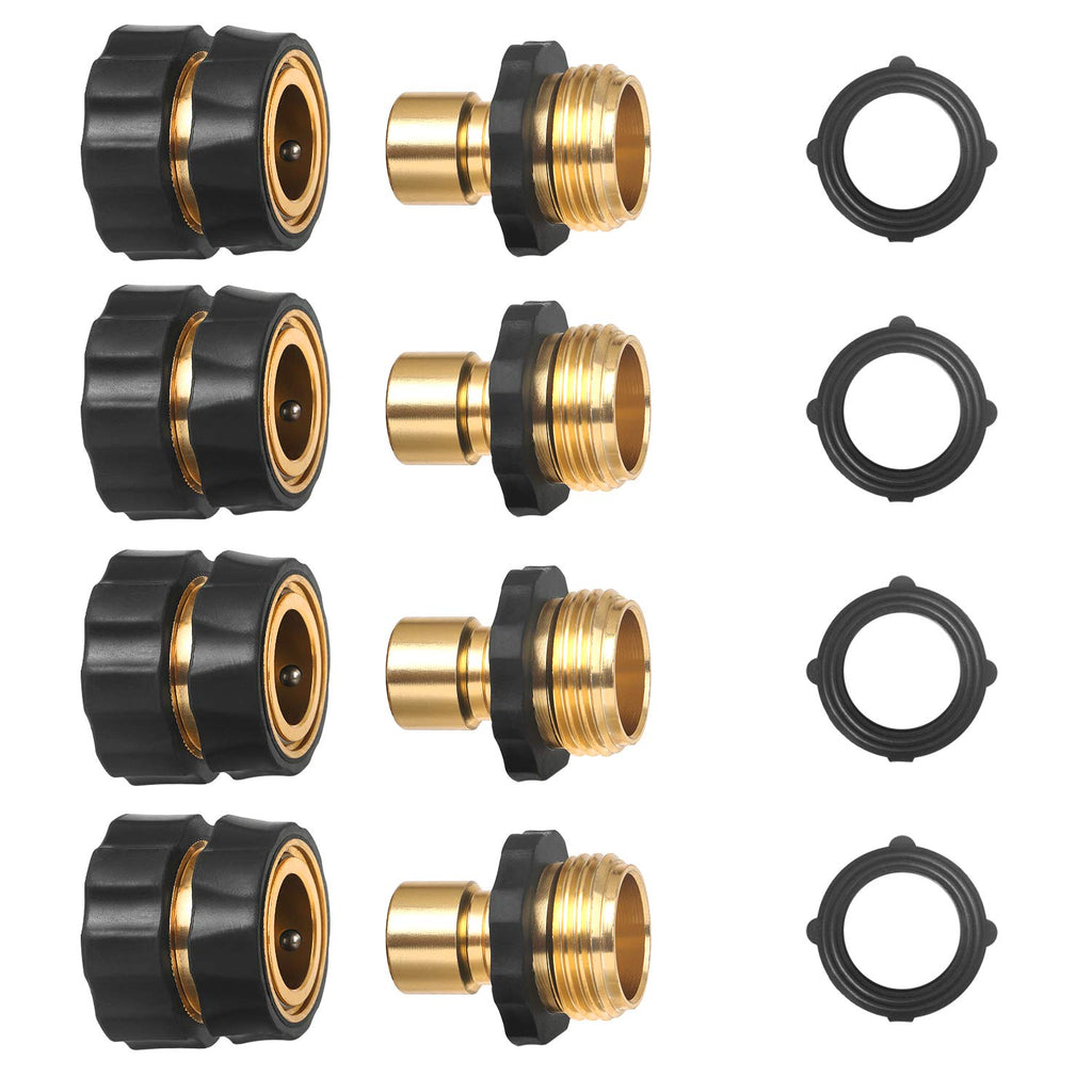 STYDDI 3/4" GHT Thread Aluminum Garden Hose Fitting Quick Connector Male and Female Value Pack - No-Leaks Water Hoses Quick Connect Release, 4 Set, with Extra 4 Washers
