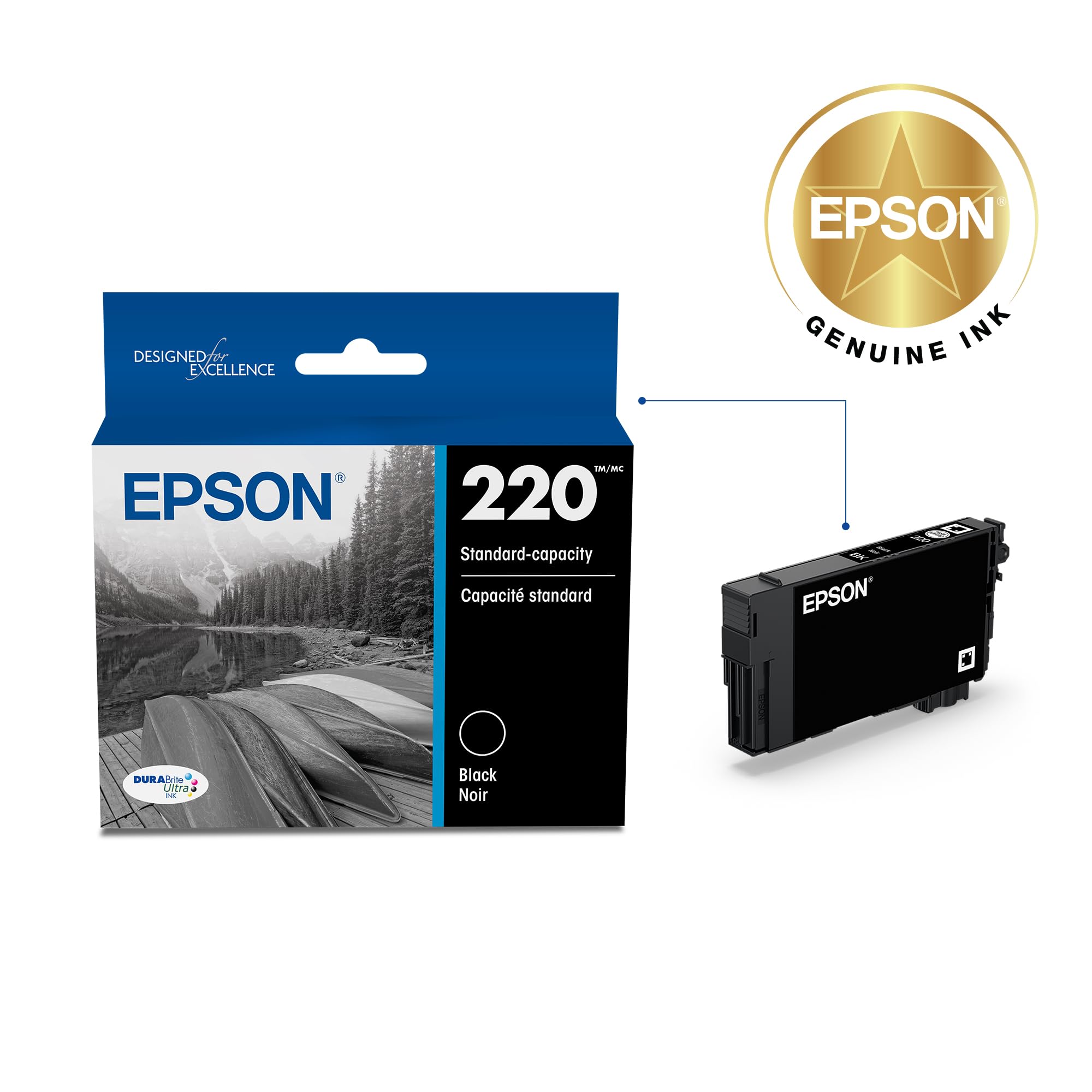 EPSON 220 DURABrite Ultra Ink Standard Capacity Black Cartridge (T220120-S) Works with WorkForce WF-2630,2650, 2660, 2750, 2760 and Expression XP-320,420, 424