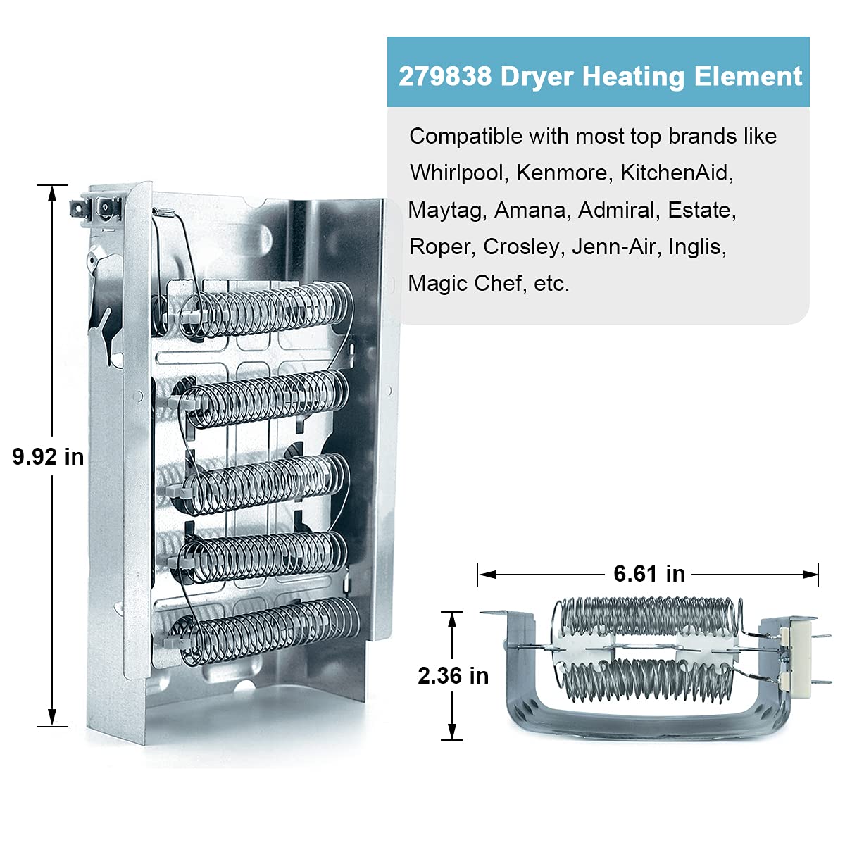 279838 Dryer Heating Element for Whirlpool Kenmore Maytag Dryer Heating Element Parts 3392519 3977393 Thermal Fuse & 3387134 3977767 Dryer Thermostat Replaces 3403585 8565582 AP3094254