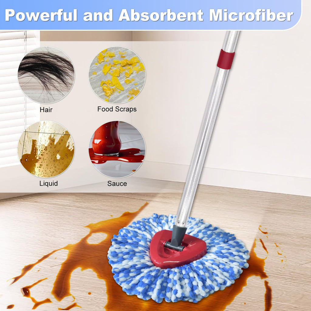 DLAIMI Spin Mop Head Replacement, Base, Mop Handle Replacement for Vileda RinseClean, 2 Microfiber Refills, 4-Section 30-59in Mop Stick, Cover and Scrubber(2-Tank System)