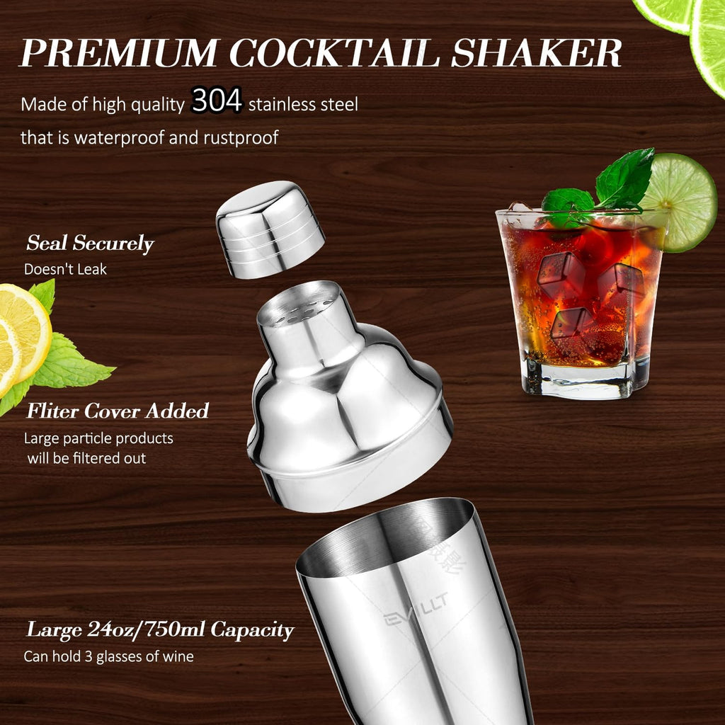 Mixology Bartender Kit Bar Set with Bamboo Stand, 28pcs 24oz Cocktail Shaker Set Cocktail Kit, Professional Stainless Steel Bar Tool Set
