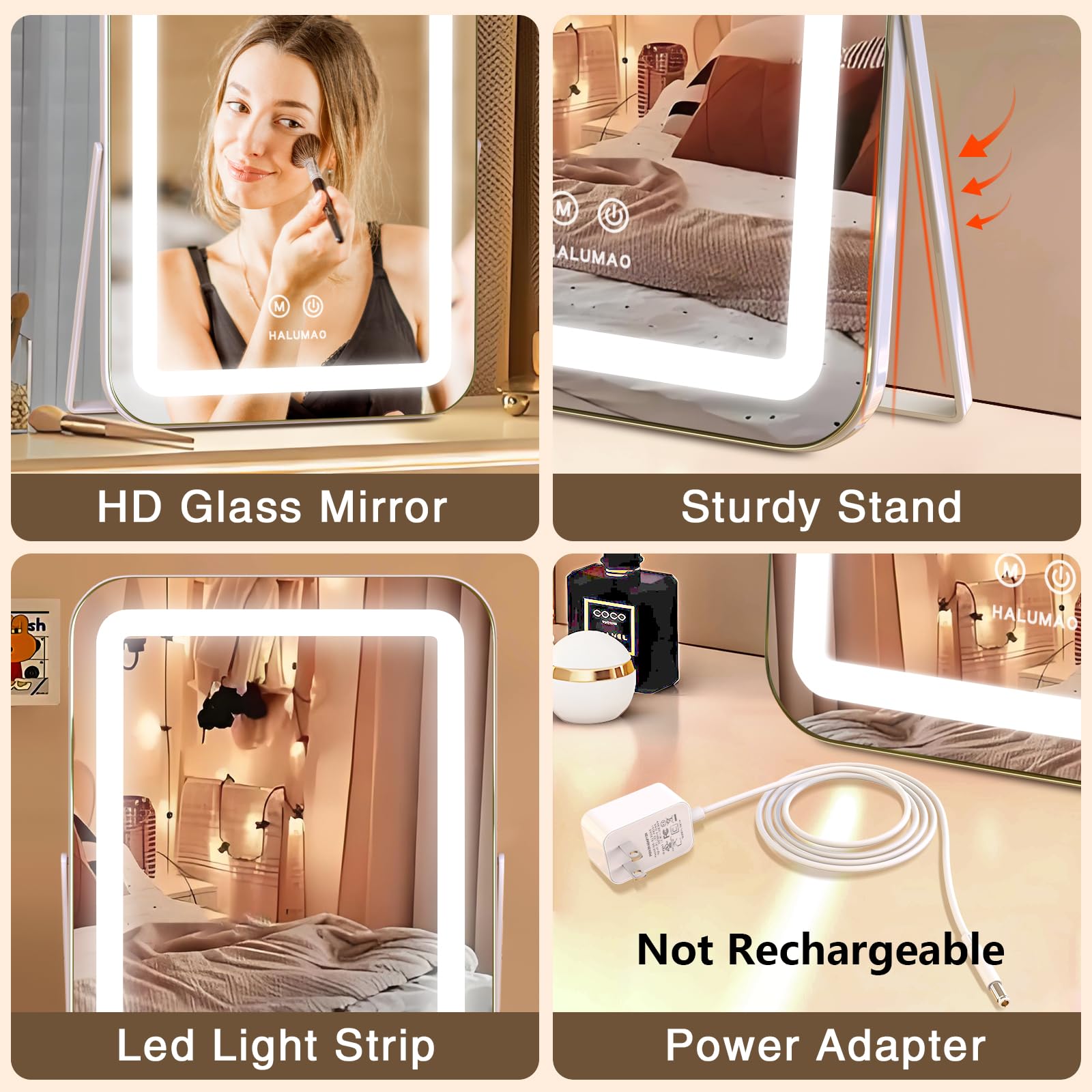 halumao Vanity Mirror with Light, Lighted Makeup Mirror with 3 Colour, Hollywood Mirror
