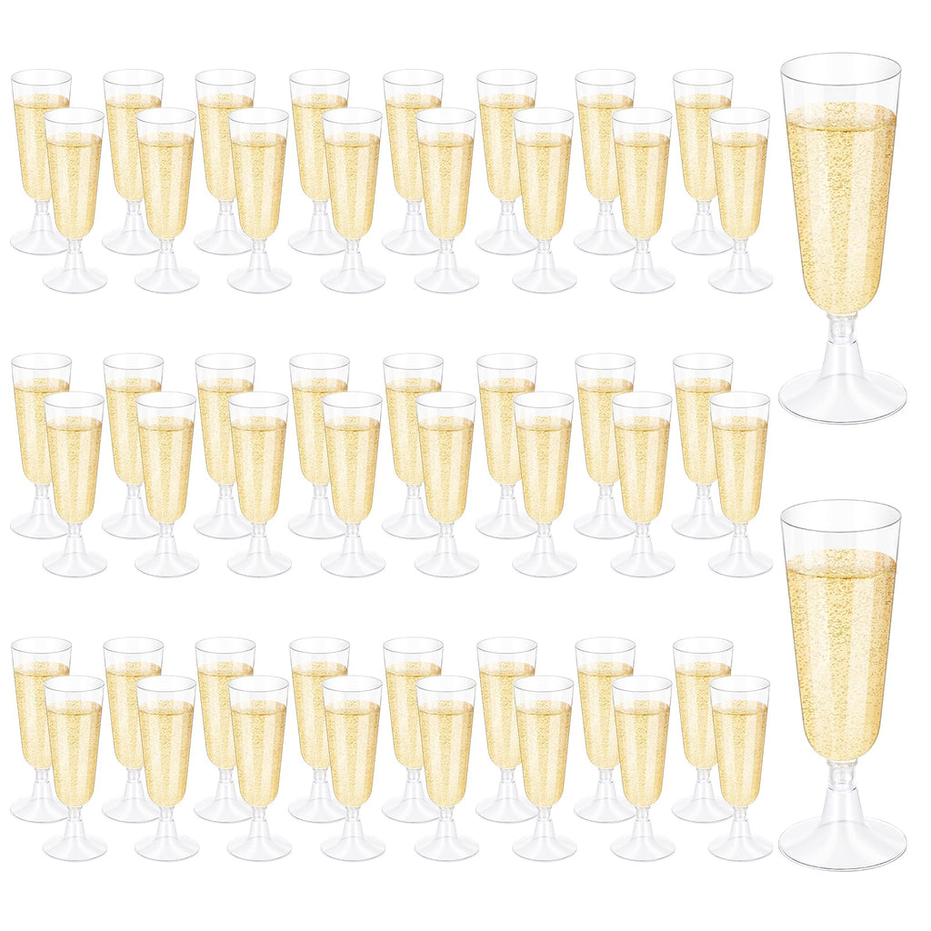 50 Pcs Plastic Champagne Flutes, Disposable Clear Champagne Glasses, 5oz Plastic Wine Glasses, Assemble Plastic Champagne Cups for Party Wedding Cocktail Cups (50 Pcs Clear)