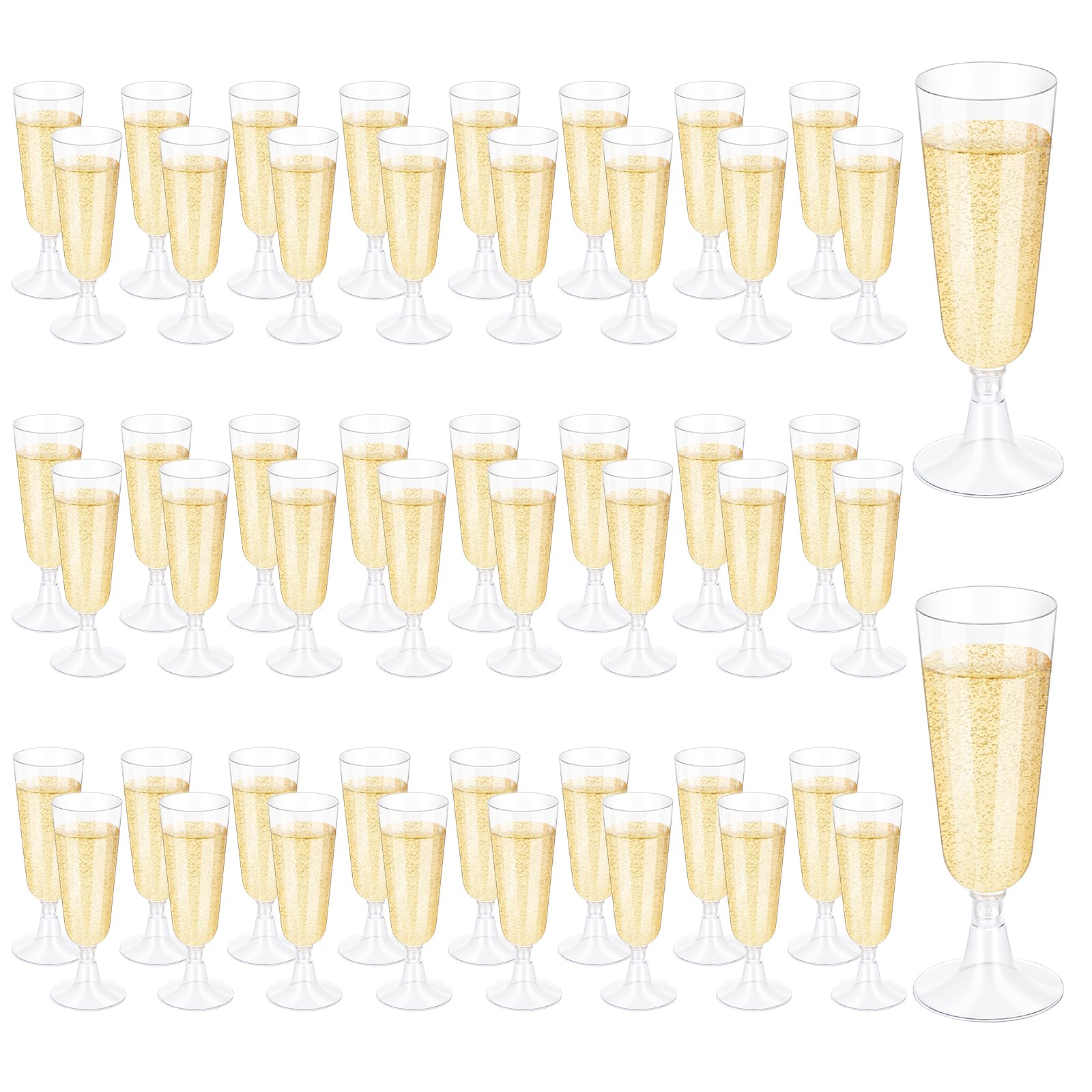 50 Pcs Plastic Champagne Flutes, Disposable Clear Champagne Glasses, 5oz Plastic Wine Glasses, Assemble Plastic Champagne Cups for Party Wedding Cocktail Cups (50 Pcs Clear)