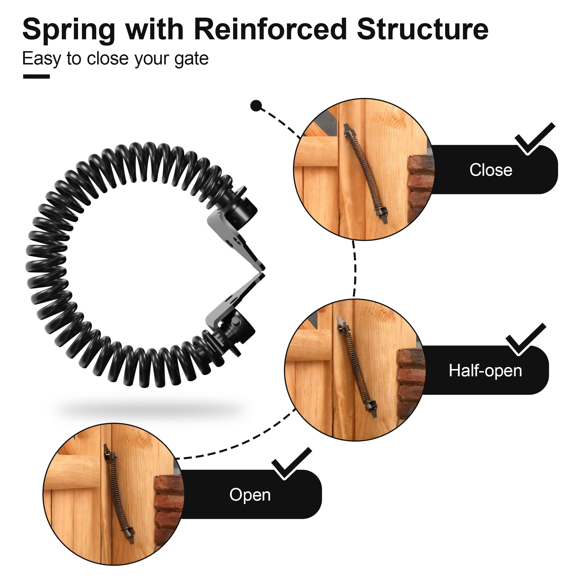 skysen 14" Fence gate Spring self Closing and Adjustable for Wooden or Vinyl Fence,Carbon Steel,Black(gate spring-14)