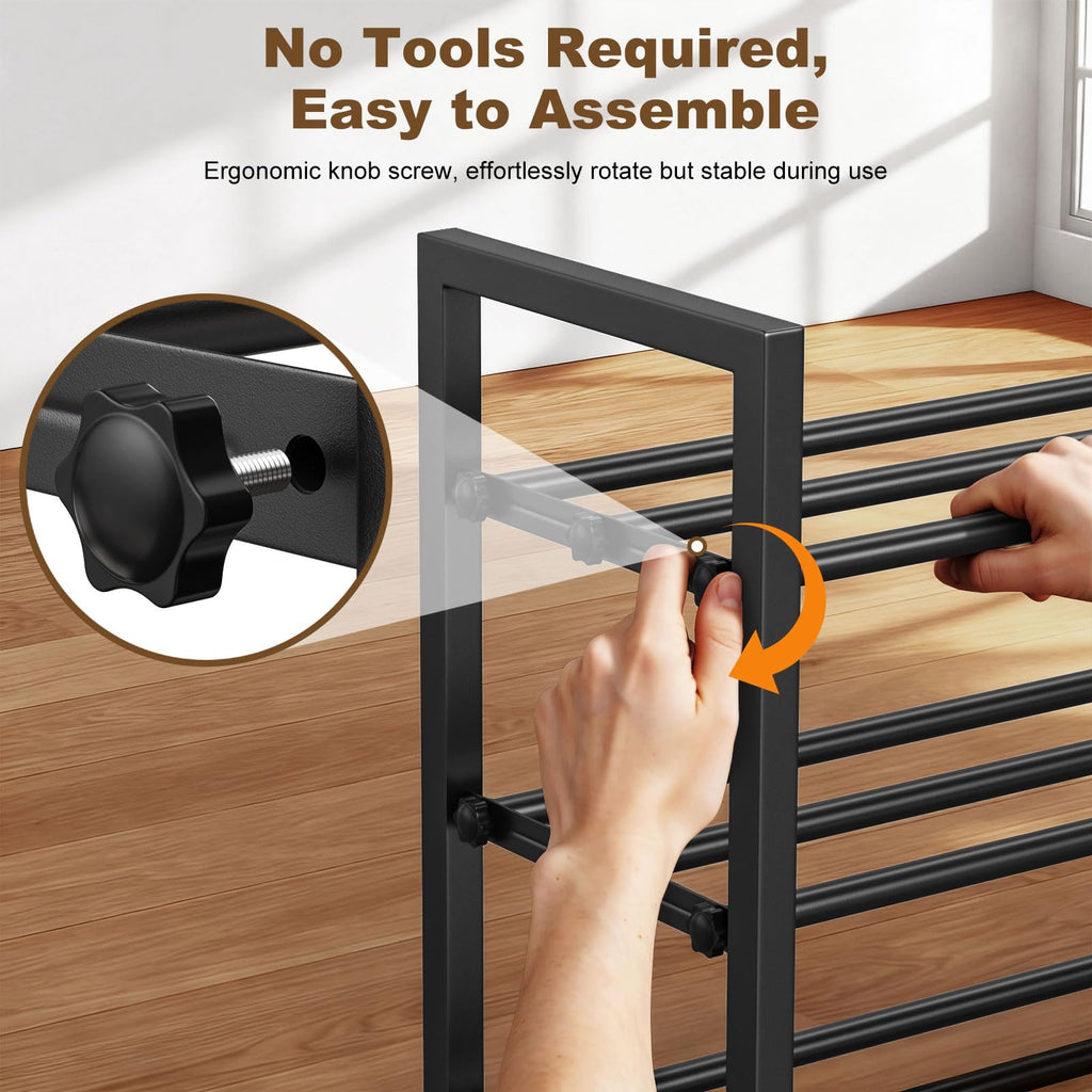 Roylvan 3-Tire Expandable Shoe Rack, 17"-31" Adjustable Stackable Free Standing Shoe Shelf Storage Fits 6-12 Pairs Shoes, Heavy Duty Reinforced Metal Shoes Organizer for Closet Entryway Doorway Dorm