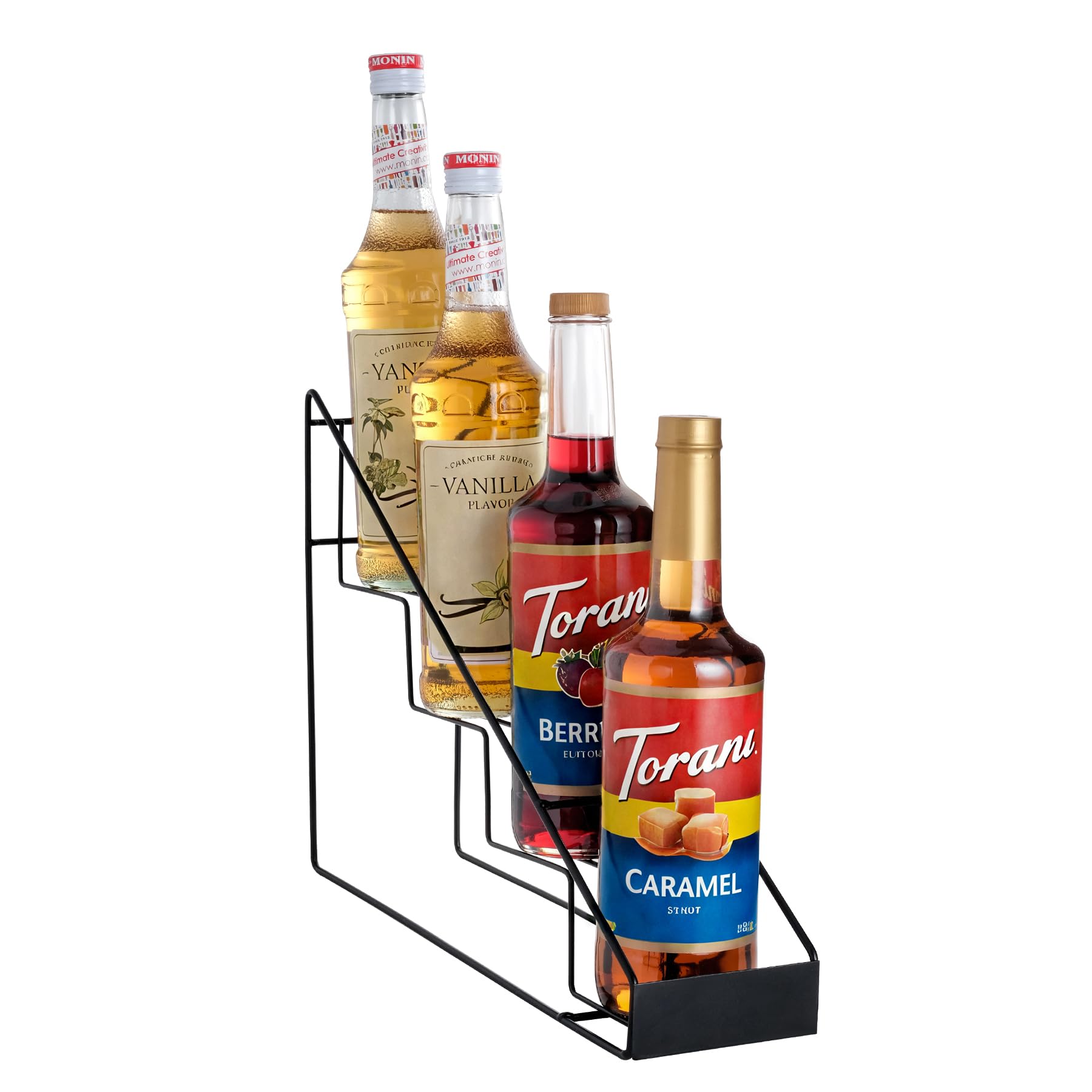 Mustry Coffee Syrup Rack for Coffee Bar Accessories, Compatible with Torani Syrup, Compatible with Monin Syrup, Coffee Bar Organizer Holds 4 Bottles