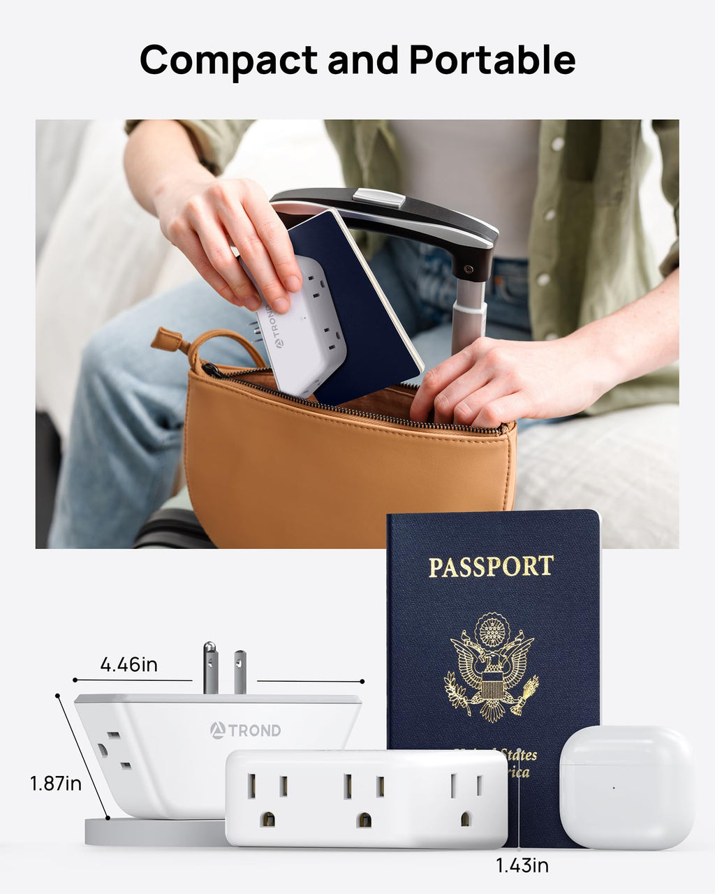 TROND 2 Pack Multi Plug Outlet Extender with Surge Protector, 3 Way Angled Wall Adapter with 4 Outlets, Electrical Wall Splitter, Multiple Plug Expander for Home Office Dorm Room Hotel Travel, White