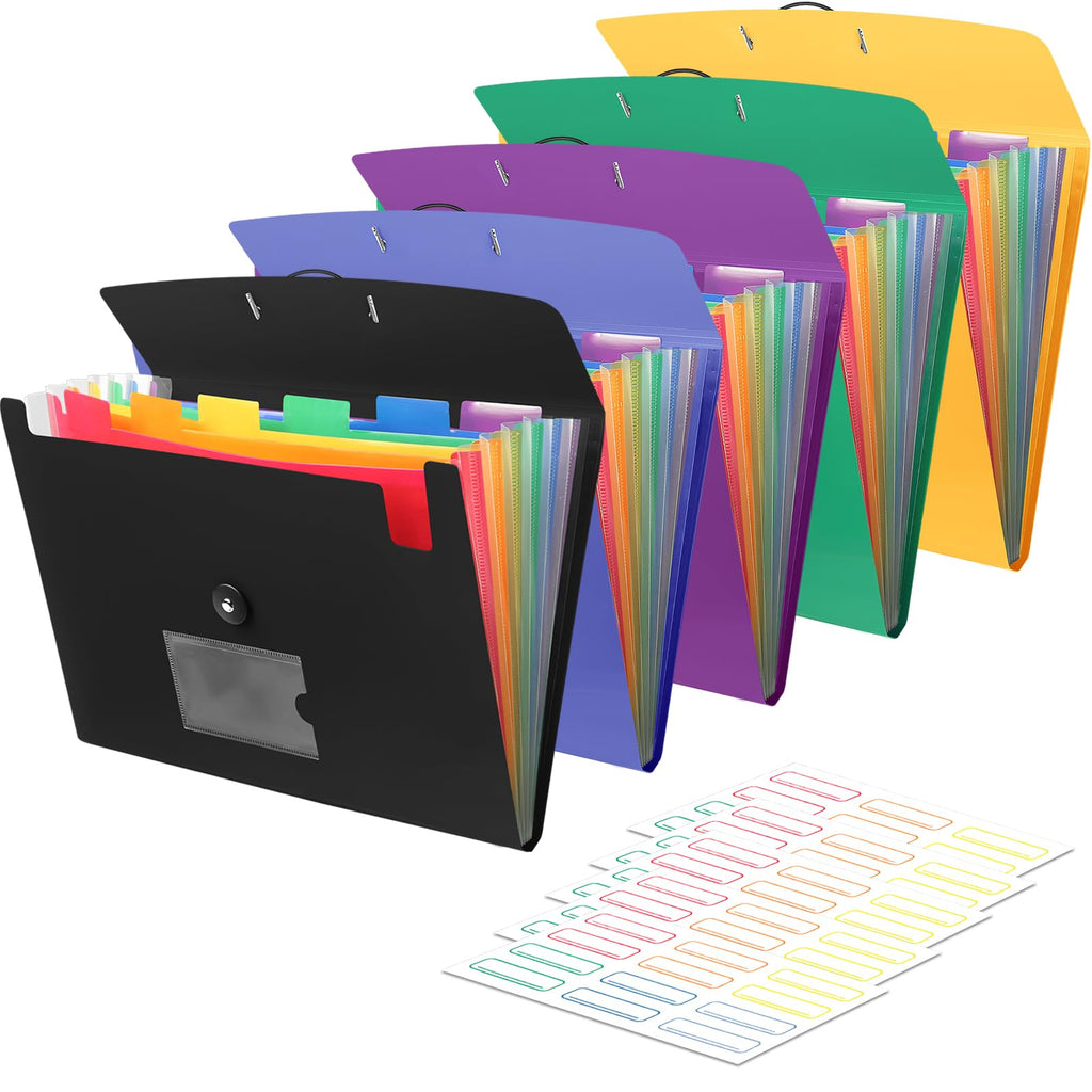 5 Pack Accordian File Organizer 7 Pocket Expanding File Folder with Labels, Plastic Expandable File Folder for Documents Letter Size A4 Papers, Ideal for Home, Office Supplies, College Essentials
