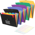 5 Pack Accordian File Organizer 7 Pocket Expanding File Folder with Labels, Plastic Expandable File Folder for Documents Letter Size A4 Papers, Ideal for Home, Office Supplies, College Essentials