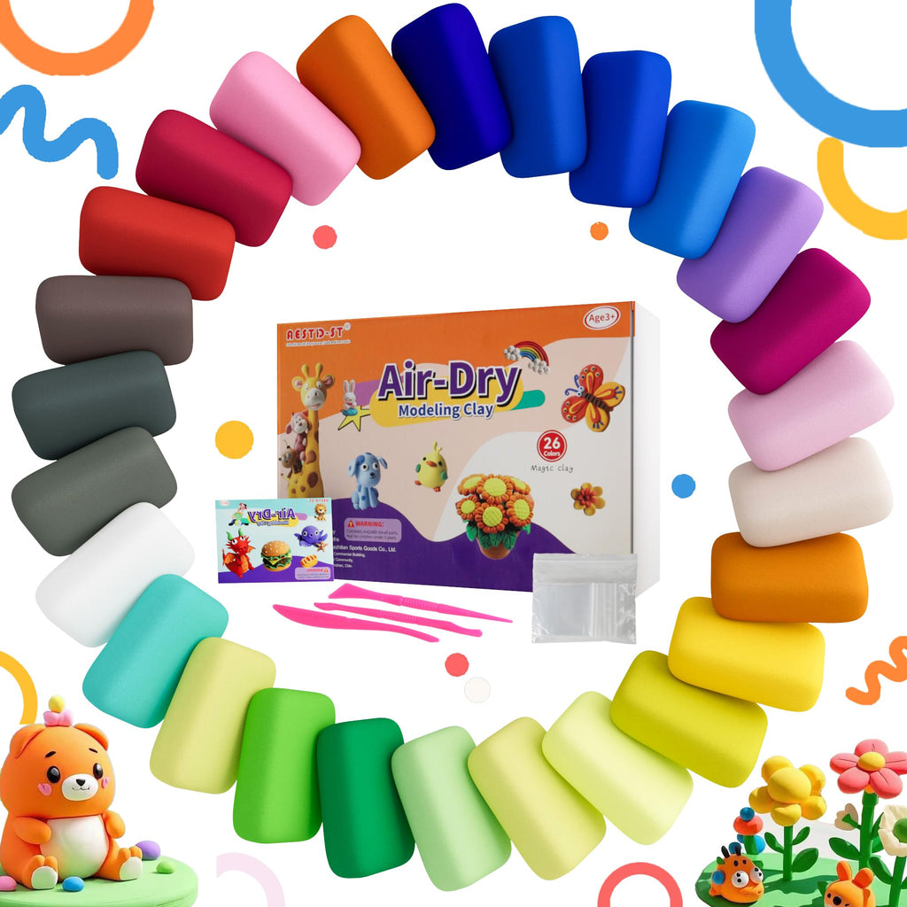 Air Dry Clay 26 Colors, Modeling Clay for Kids,DIY Model Magic Clay, Molding Clay Kit with Sculpting Tools, Soft and Non-Sticky, Arts and Crafts Gift for Boys Girls Kids.