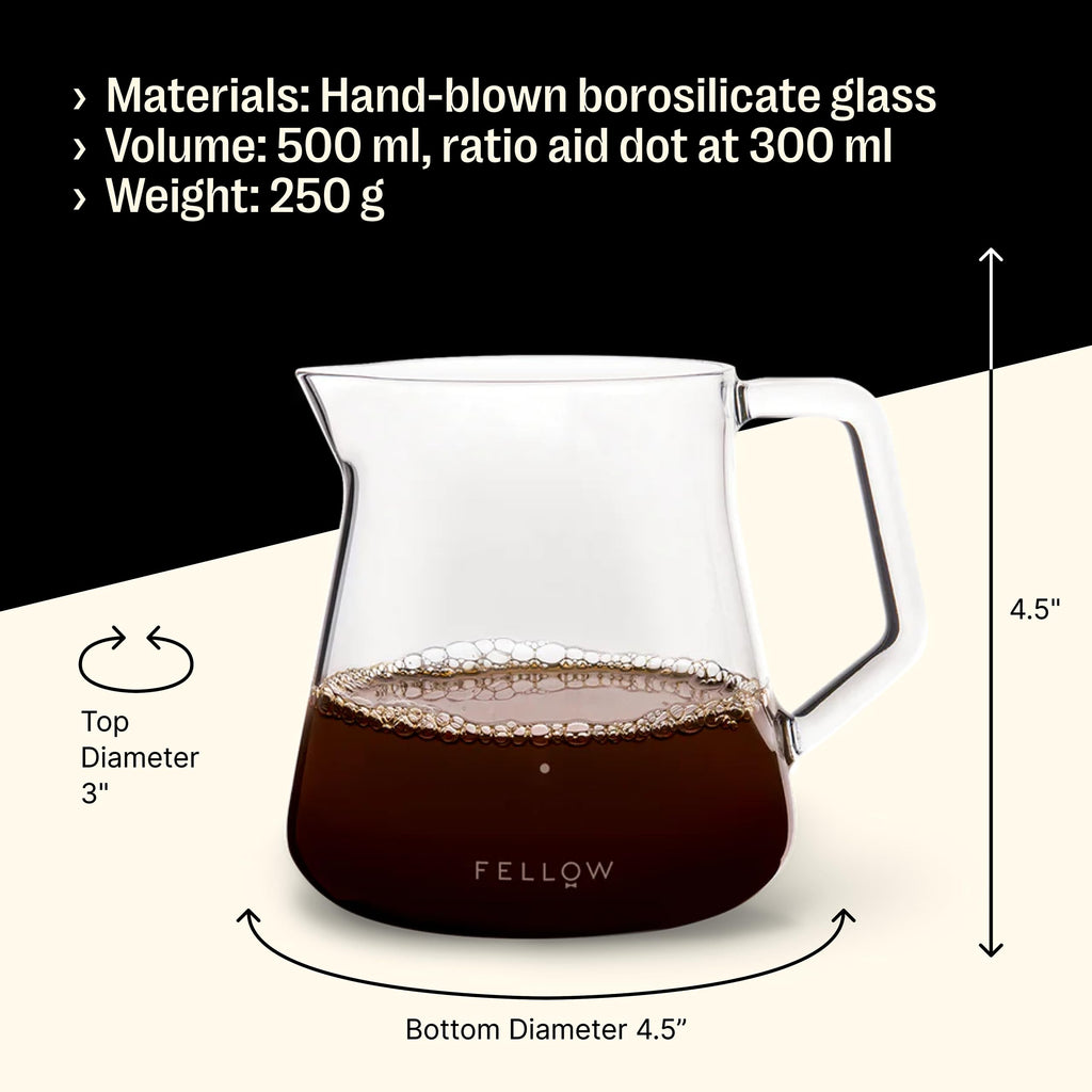 Fellow Mighty Small Glass Serving Carafe for Coffee, Clear 5mm Borosilicate Glass, 10 oz/300mL Capacity, No-Drip Spout, Sturdy Handl