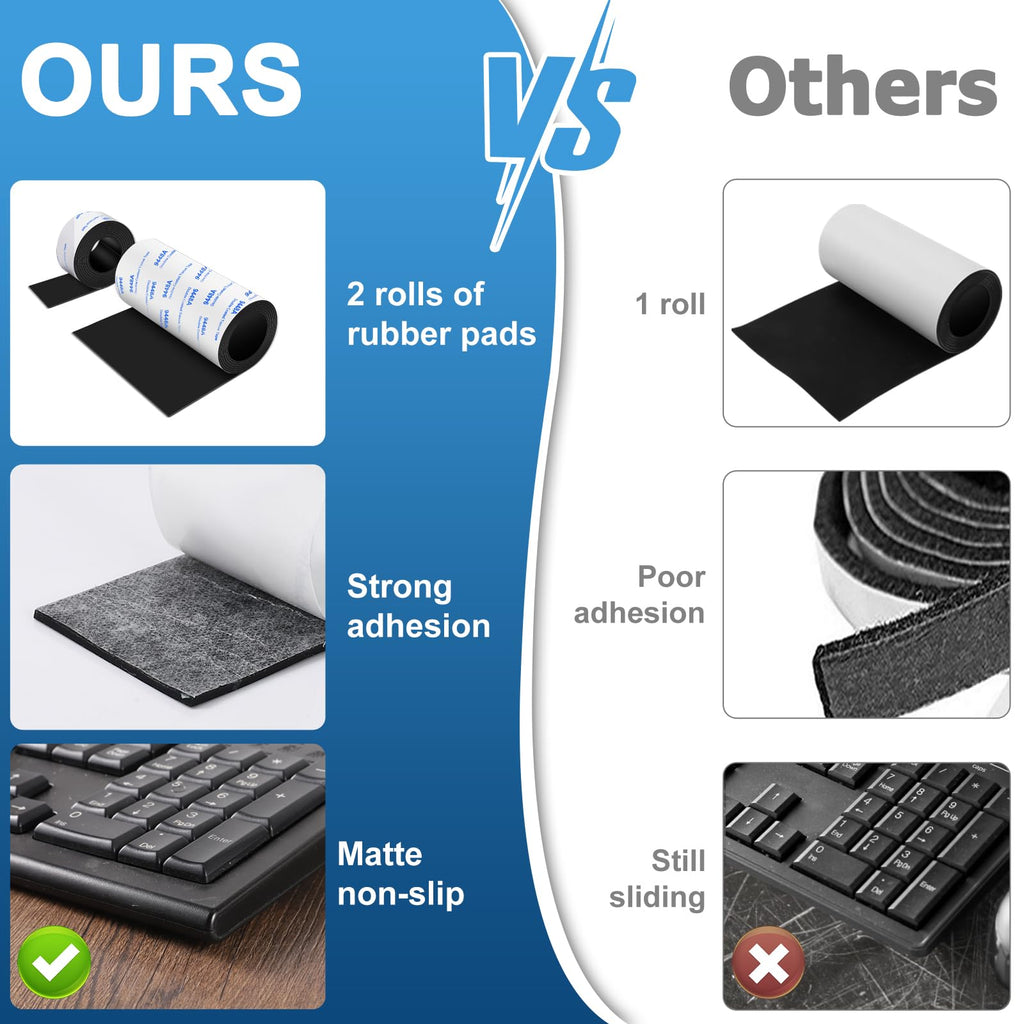 Non Slip Furniture Pads, 2 Rolls Non Skid Rubber Pads Black, Rubber Tape, Adhesive Rubber Strips for Any Furniture and Appliances 4x40 inch+1x40 inch