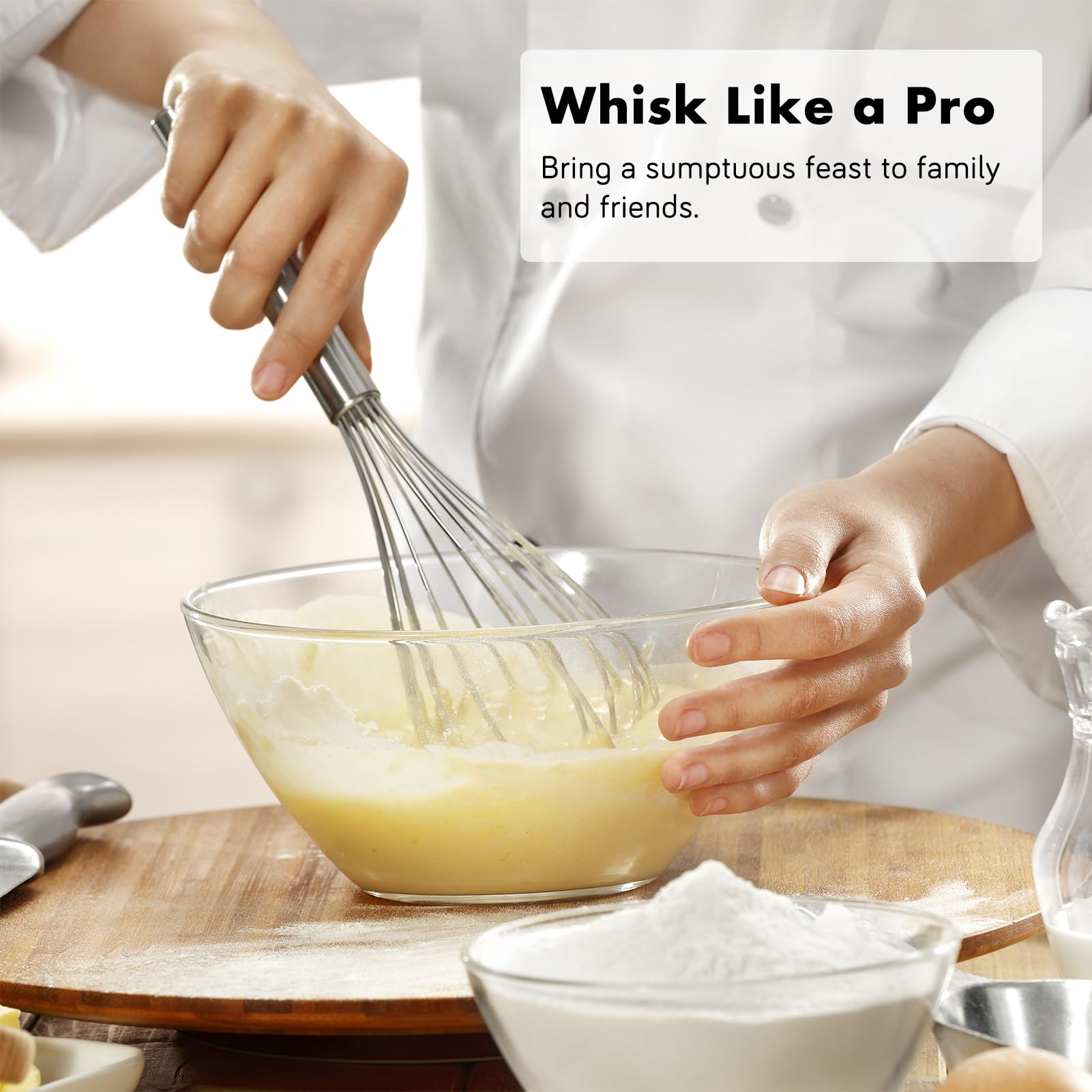 OYV 304 Stainless Steel Whisk Set, Dishwasher Safe Rustproof Metal Whisk, Professional Balloon Wire Whisks for Kitchen Cooking, Perfect for Blending, Whisking, Baking, Beating, 3 Packs (8" 10" 12")