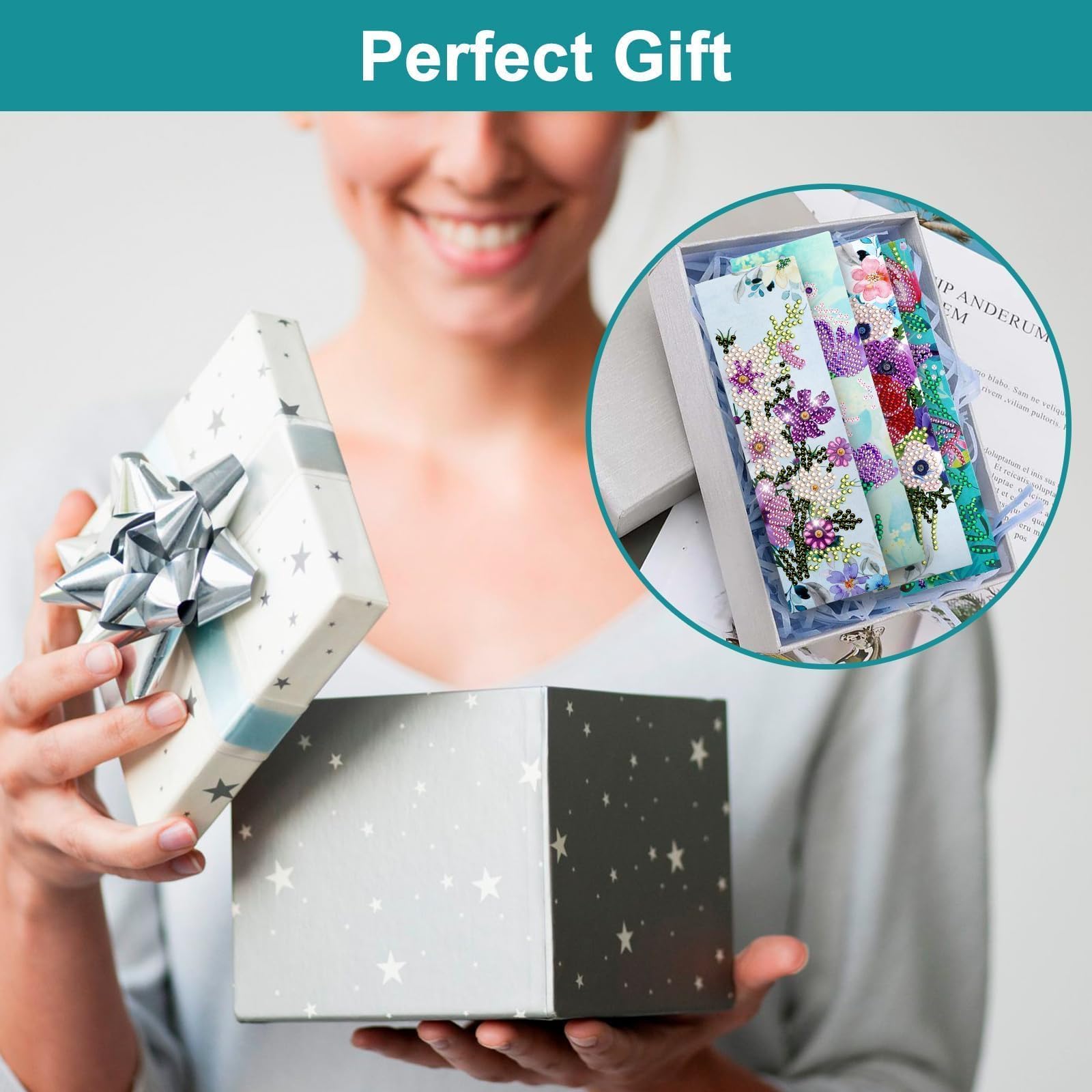 EEEKit 4 PCS Diamonds Painting Bookmarks, DIY Diamond Art Kits for Adults, Floral Tassel Leather Page Bookmark for Book Lovers