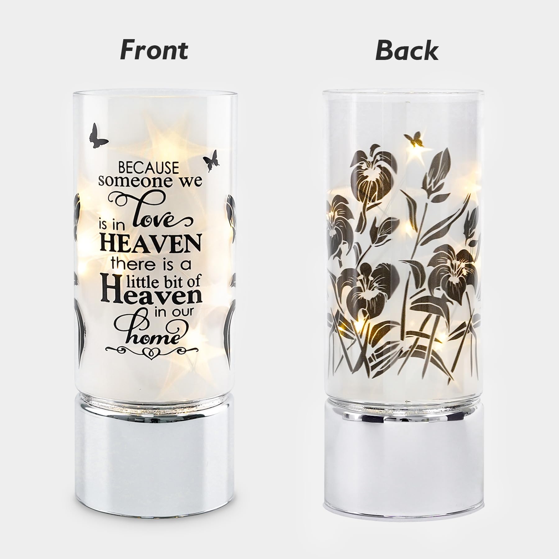 Rhytsing Memorial Gift - Battery Operated Flameless Candle with Timer Function, Glass Cylinder Lantern with Fairy Lights, Expressing Sympathy for the Loss of Someone We Loved - D3.15 x H8 inches