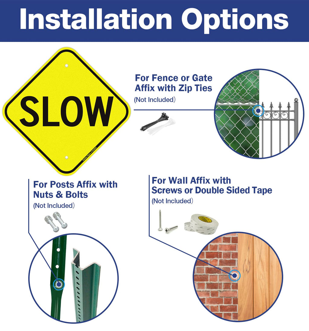 Faittoo Slow Sign, 2-Pack 12 x 12 Inch Reflective Rust Free Aluminum Traffic Signs, UV Protected, Weather/Fade Resistant, Easy to Install and Read, Indoor/ Outdoors Use