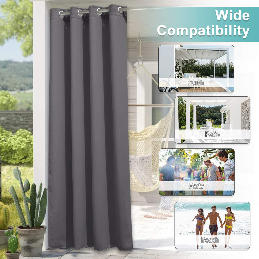 NICETOWN Waterproof Outdoor Curtain Panel - Thermal Insulated Weighted Blackout Drape for Pergola/Gazebo/Patio (52 x 96 Inch, Grey, 1 Panel)