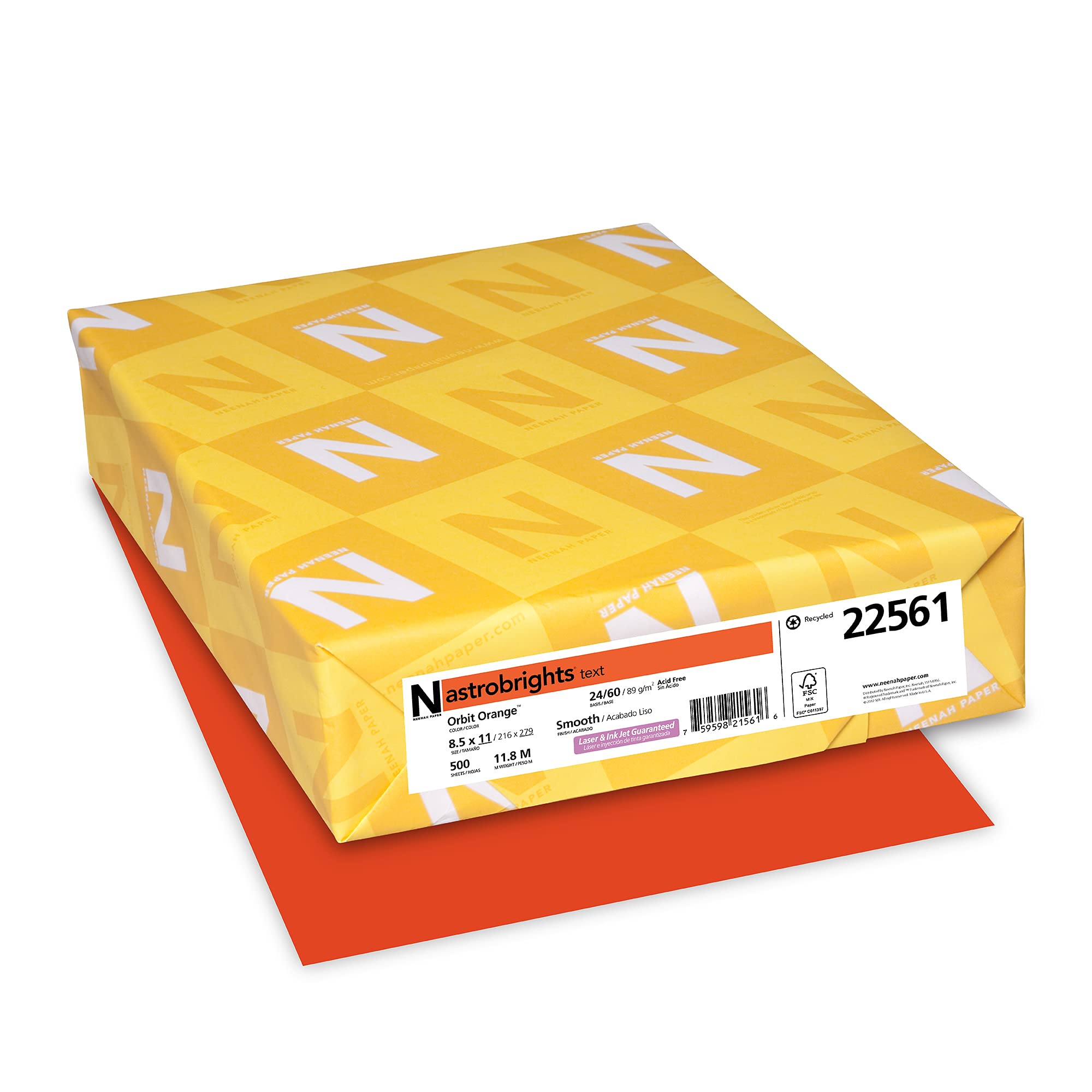 Neenah 22561 22561 Astrobrights Premium Color Paper, 24-Pound, 8.5 x 11-Inch, 500 Sheets, Orbit Orange
