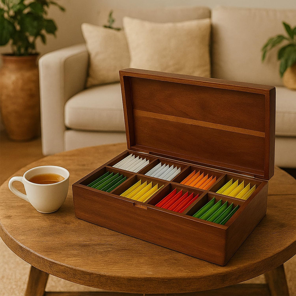 Acacia Wood Tea Bag Organizer, Tea Packet Caddy Storage Box, Teabag Holder Container with 8 Compartments, Organizador De Té Caja Para Te