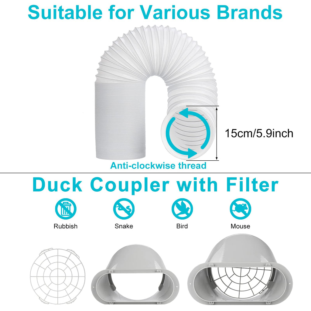 Estoder Portable AC Window Vent Kit with 5.9” Exhaust Hose & Coulper, Universal Window Seal for Portable Air Conditioner, Adjustable AC Duct Kit for Sliding Horizontal & Vertical Windows