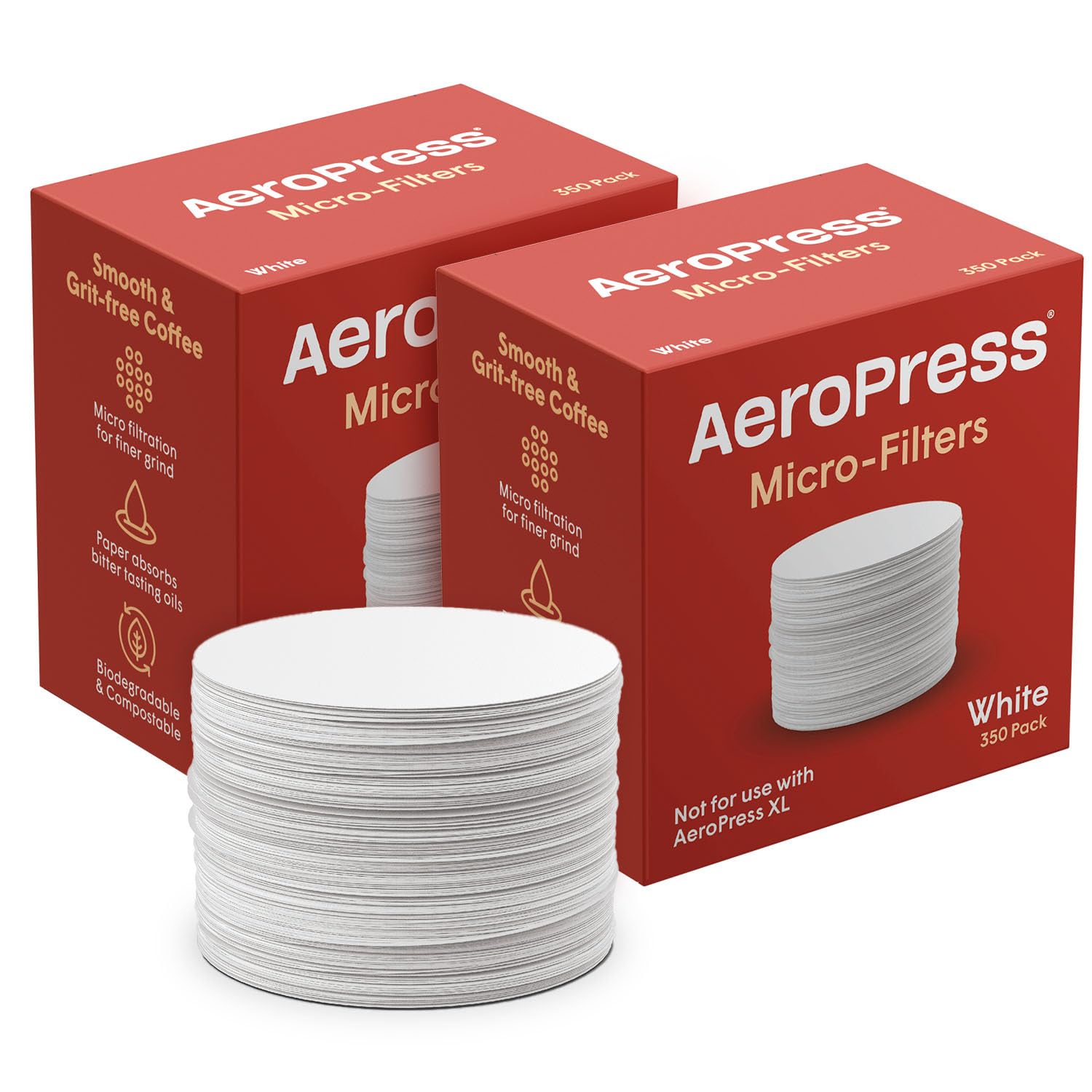 AeroPress Coffee Maker White Paper Micro-Filters, Compostable Coffee Filters Made from White, Chlorine-Free Paper, Fits Standard Size AeroPress Manual Coffee Makers, 2 Pack (700 Count)