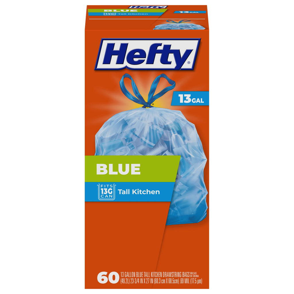 Hefty Recycling Trash/Garbage Bags (Blue, Kitchen Drawstring, 13 Gallon, 60 Count)