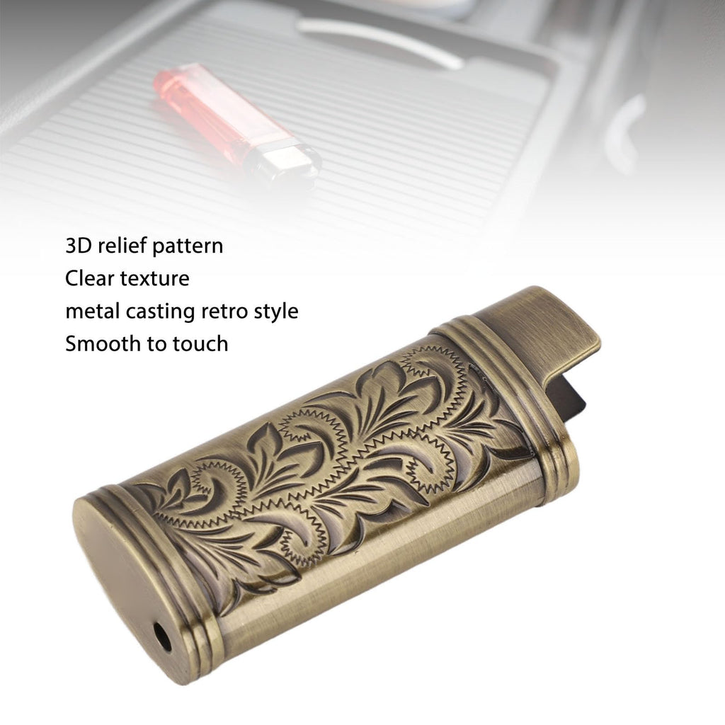 Metal Lighter Case Cover Holder Vintage Floral Stamped, 2pcs Retro Lighter Case Compact 3D Floral Stamped Engraving Zinc Alloy Protective Case Cover(Bronze)