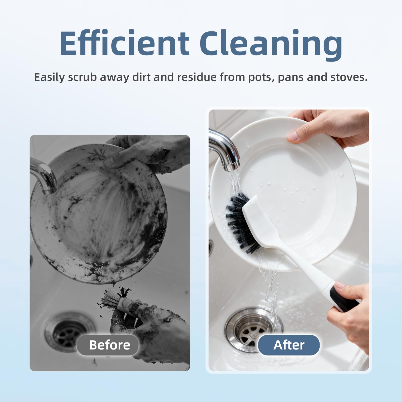 Cleangor Dish Scrub Brush, 2 Pack Stiff Bristles Cleaning Scrubber Brushes with Non Slip Handle Built-in Scraper, Kitchen Dish Brushes for Cleaning Pans, Pots, Stoves, Sink