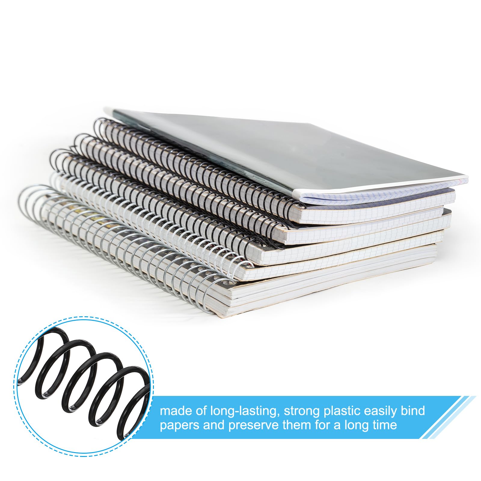 PATIKIL 20mm(3/4") Plastic Spiral Binding Coils, 20 Pcs Binding Spirals 170 Sheet Capacity 4:1 Pitch Binding Spirals for Binding Paper Sheets, Black