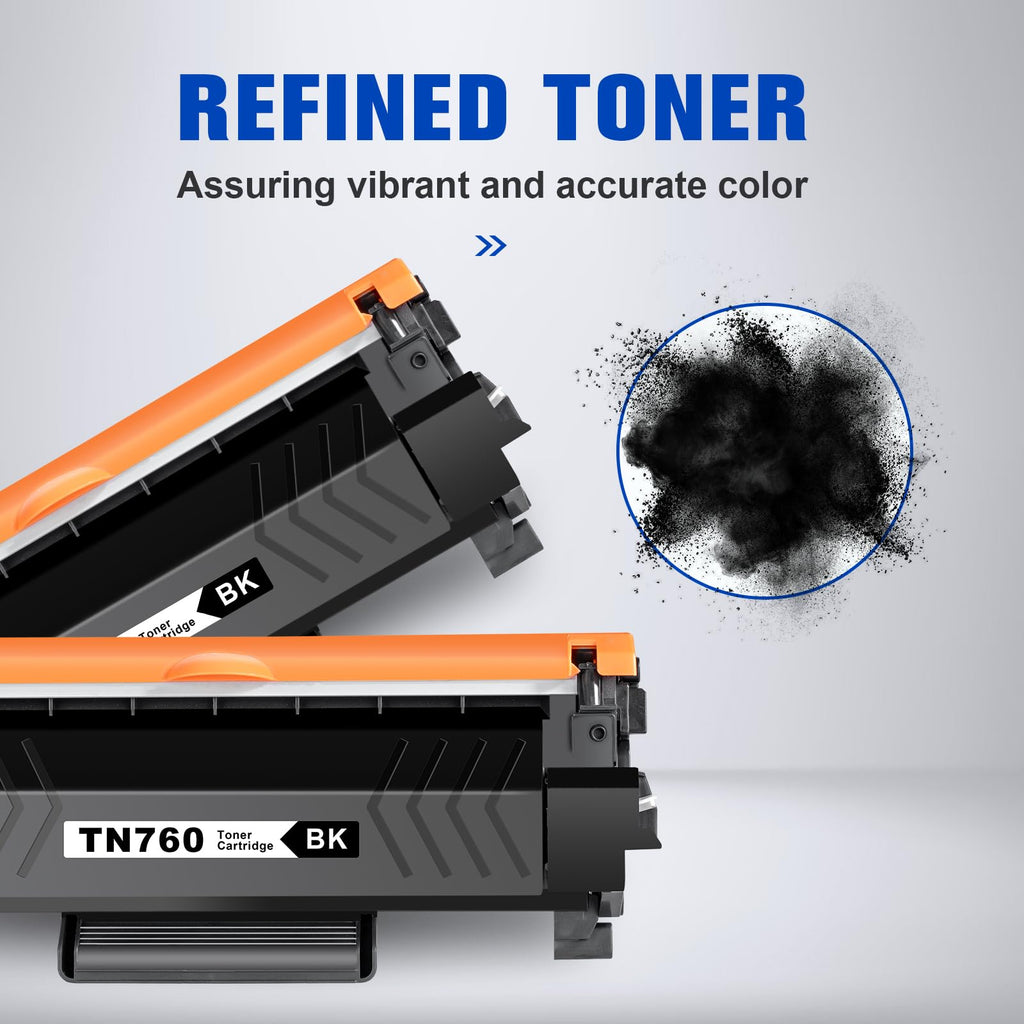(New Chip) TN760 Toner Cartridges for TN760 TN-760 TN730 Toner Compatible with DCP-L2550DW HL-L2350DW MFC-L2750DW MFC-l2710DW HL-L2370DW HL-L2390DW HL-L2395DW Printer (2 Black)