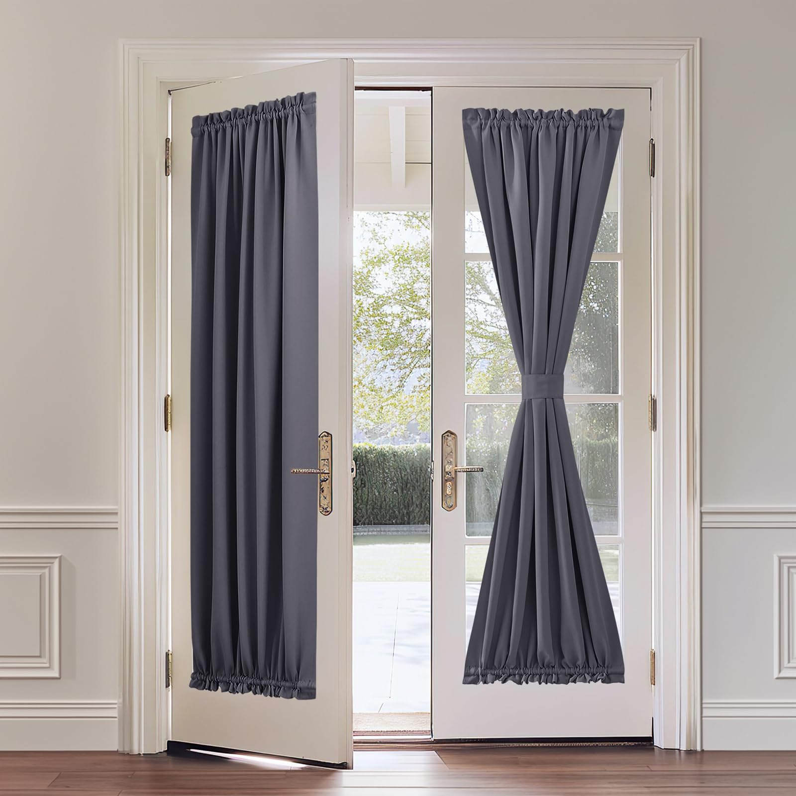 Ruiony French Door Curtain Rod Adjustable 18"-32", Wrap Around Cafe Curtain Rod 1/2" Diameter, Screwed Sash Rods for Door Window, Black, 2 Pack